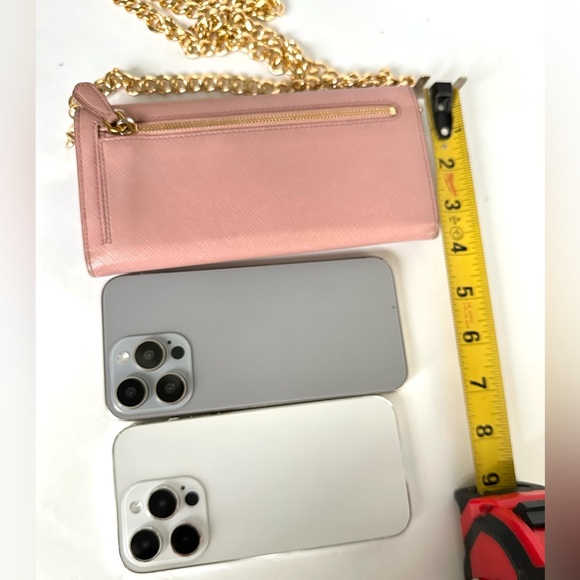 💯 PRADA Logo Plate Pale Pink Saffiano Leather Wallet on Chain w/ auth cert - Picture 11 of 13